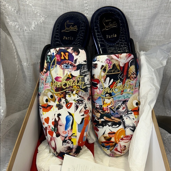 NWT Christian Louboutin Coolito Flat Colorful Graphic Slip-On Shoes RARE! - Picture 1 of 14